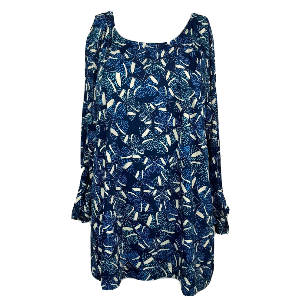 Escapada Living Shirt Womens 1X Blue Butterfly Print Bell Sleeve Top Lightweight